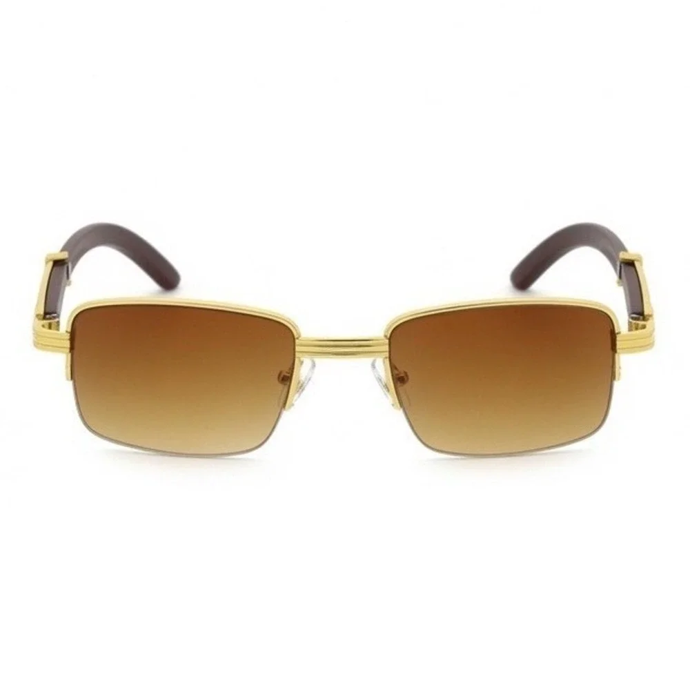 Men Sunglasses Vintage eyewear Sophisticated brown tinted Lens glass gold trim
